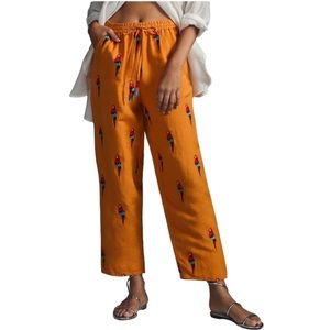 FARM RIO Orange Parrot Beach Pants Sz L Linen